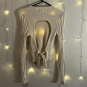 Stitch & Pine Backless Rib Knit Sweater - Cream​​​​​​​​​​